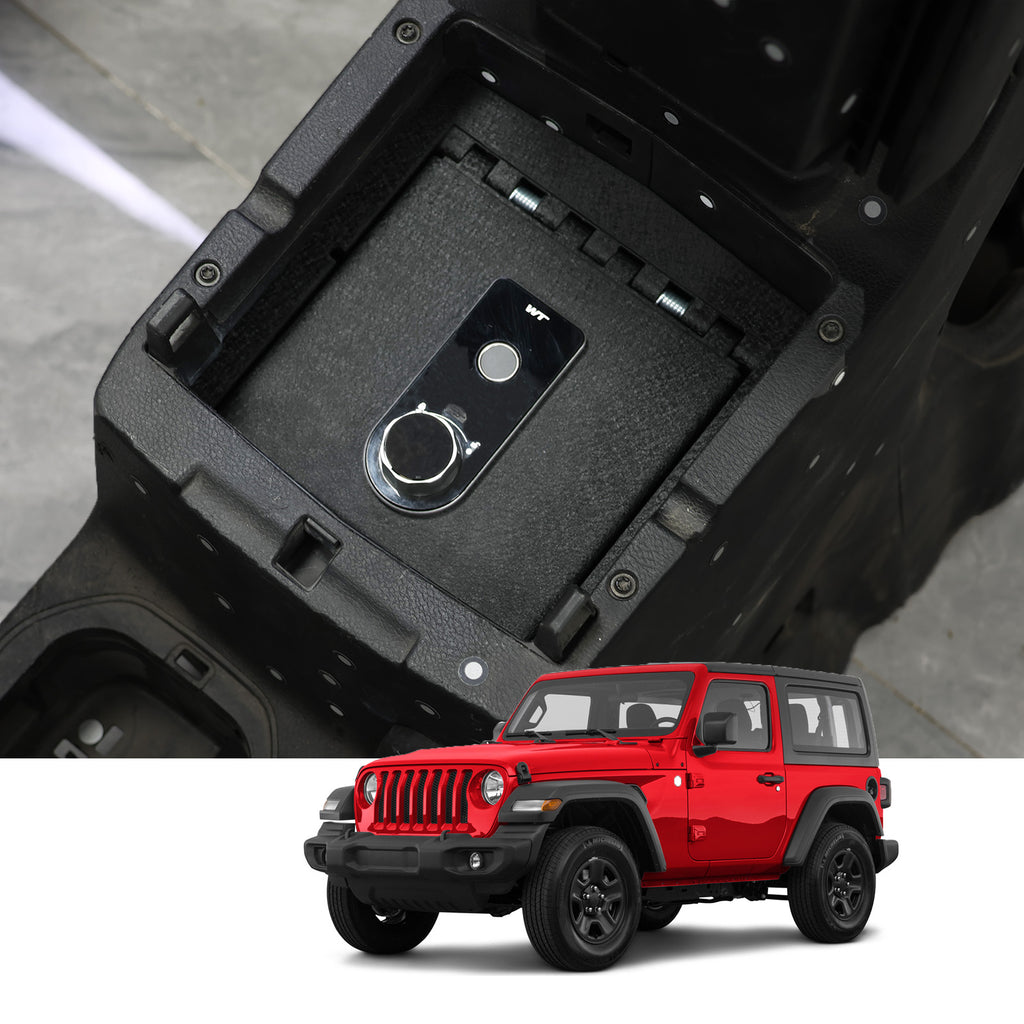 Caja fuerte para consola central Jeep Wrangler (cerradura de huellas dactilares con llave): 2018-2022