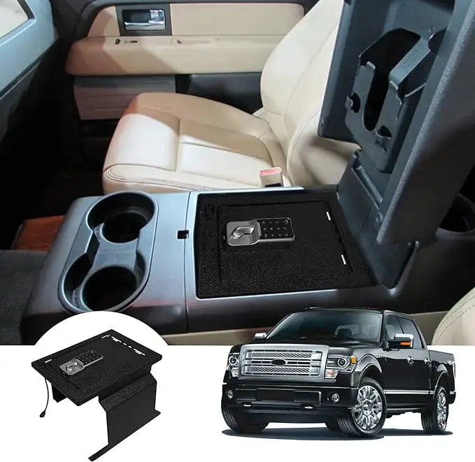The electronic keyboard lock center console safe suitable for 2012-2014 Ford f150, Ford raptor and platinum models is installed on the center console.